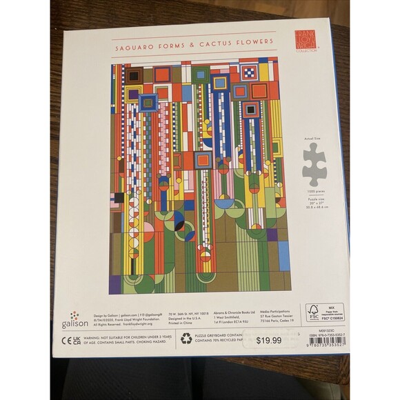 Saguaro Forms & Cactus Flowers By Frank Lloyd Wright 1000 Piece Gold Foil Puzzle - Picture 2 of 4